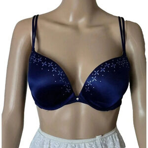 Victoria's Secret Very Sexy Push Up Bra Rhinestones underwire navy size 34D